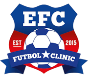 Logo of Eddie's Futbol Clinic, featuring a soccer ball and a blue and red shield, representing a youth football training program in Perth